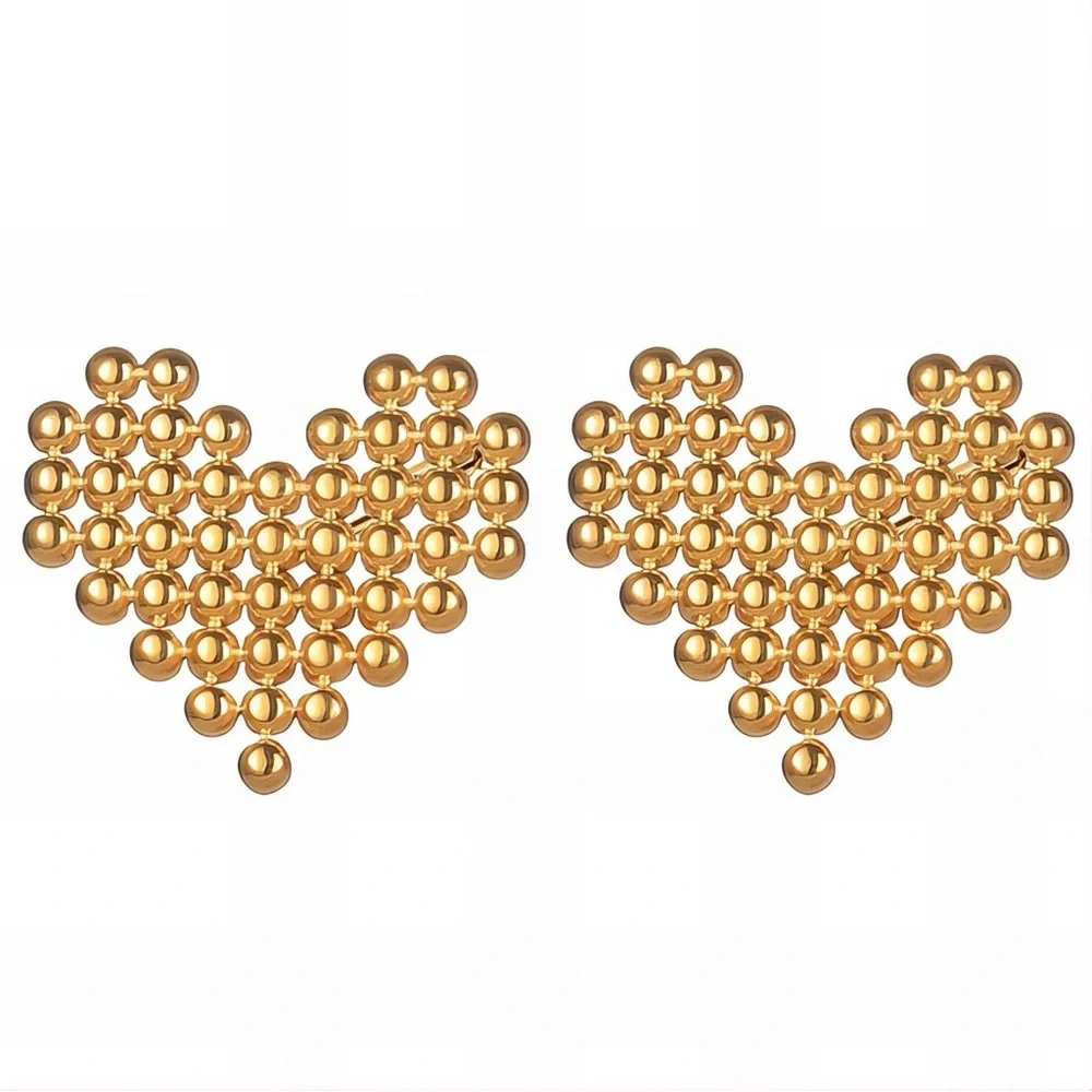 Radiant Gold Heart Stud Earrings - Picture 2 of 4